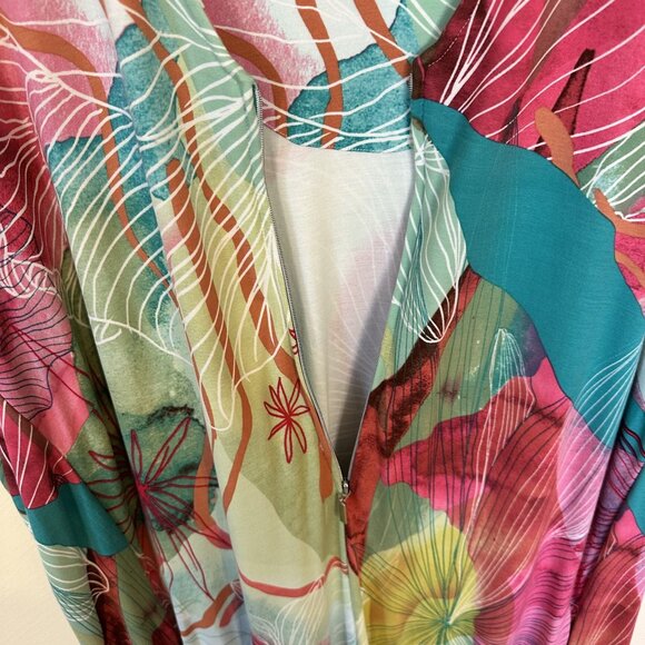 Womens MuMu Vibrant Floral Maxi Dress By Ulla Popken Size 28 Loungewear Zip Up - Picture 10 of 10
